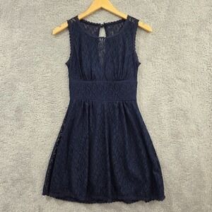 B. Darlin Lace Navy Blue Fit & Flare Sleeveless Dress Juniors Size 1/2 Y2K Party